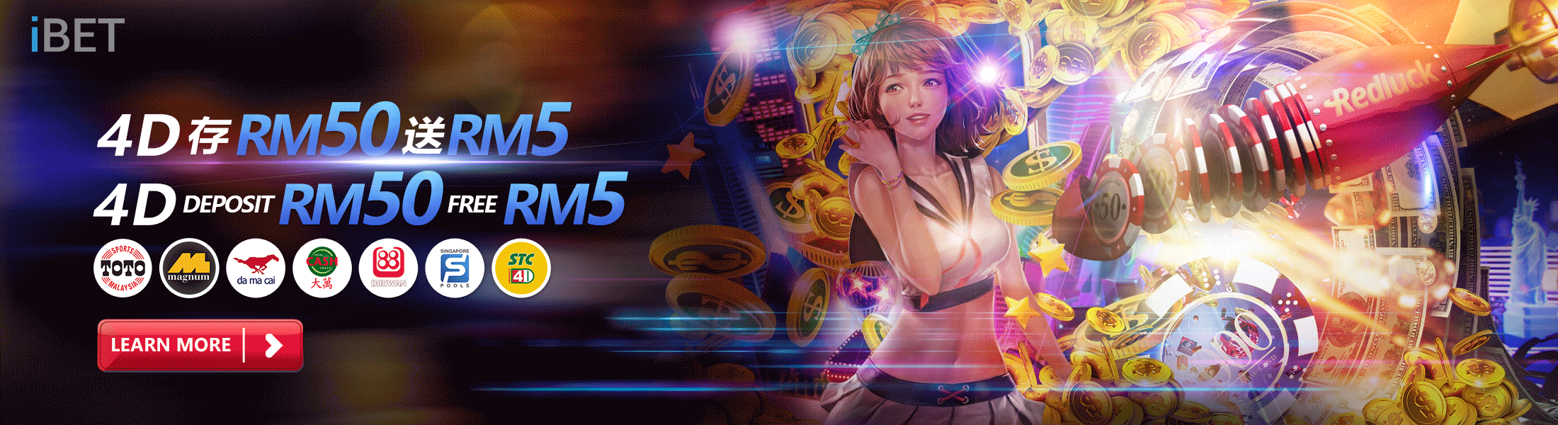 iBET Online Casino 4D Weekly DEPOSIT BONUS RM50 FREE RM5
